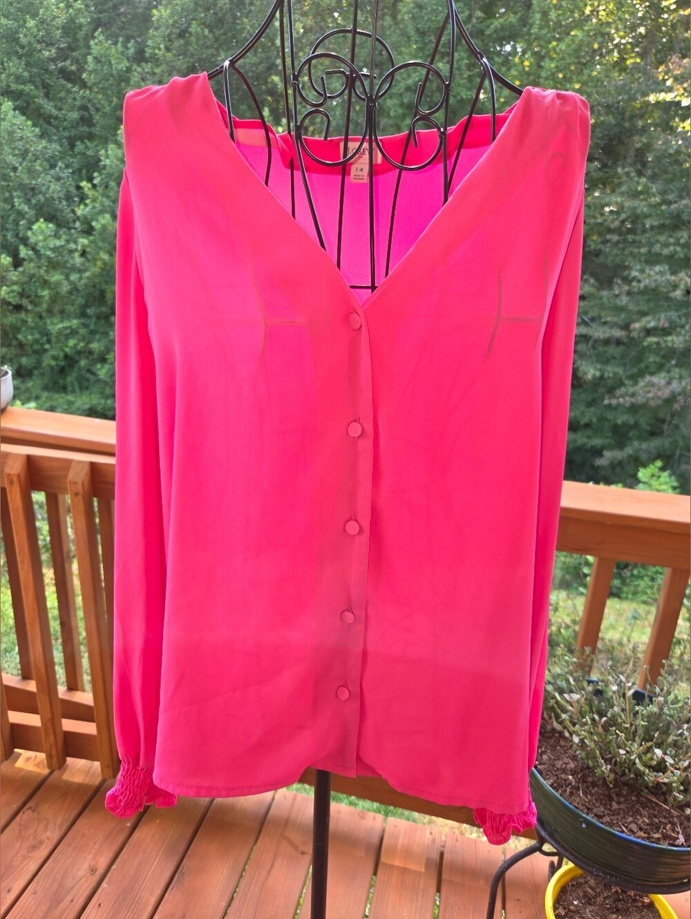 J. Crew Hot Pink V-Neck Button Front Women's Top Size 14